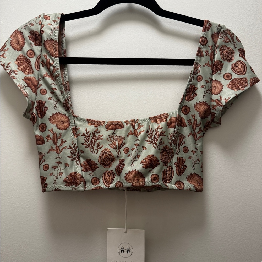 Anthropology Carolina K Mint Sage green coral print swimsuit top